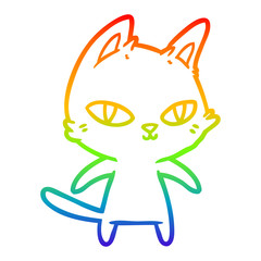 rainbow gradient line drawing cartoon cat staring
