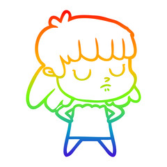 rainbow gradient line drawing cartoon indifferent woman