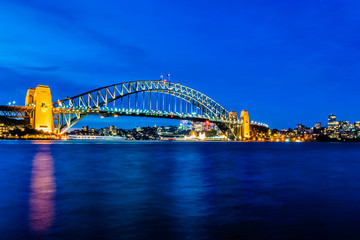 Sydney Harbour Bridge at night one of the most famous landmarks in Sydney, New South Wales, Australia. It's also the widest long-span bridge in the world.