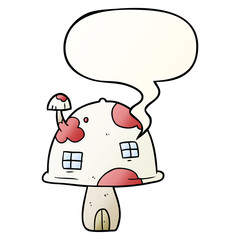 cartoon fairy mushroom house and speech bubble in smooth gradient style