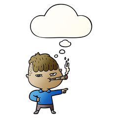 cartoon man smoking and thought bubble in smooth gradient style