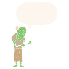 cartoon zombie and speech bubble in retro style