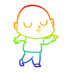 rainbow gradient line drawing cartoon bald man