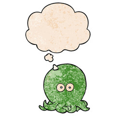 cartoon octopus and thought bubble in grunge texture pattern style