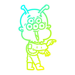 cold gradient line drawing happy cartoon alien