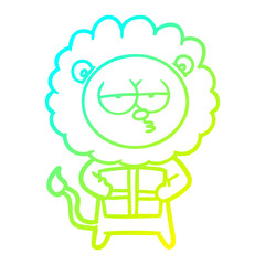 cold gradient line drawing cartoon bored lion with present
