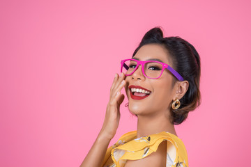 Portrait of Fashion woman action with sunglasses