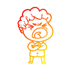 warm gradient line drawing cartoon furious man