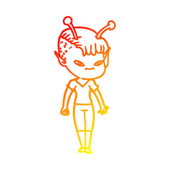 warm gradient line drawing cute cartoon alien girl