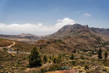 Fototapeta na wymiar Nature and landscape of the Gran Canaria. Rocky mountains range, valleys, ocean. 