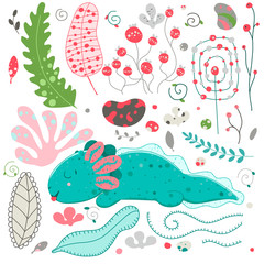 Cute Kawaii axolotl, baby amphibian drawing. Cute animal drawing, funny cartoon illustration. Flat style design. Ambystoma mexicanum