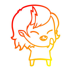 warm gradient line drawing cartoon laughing vampire girl