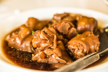 chinese food delicacy Stewed Pig's trotter closeup view