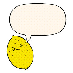 cartoon bitter lemon and speech bubble in comic book style