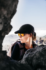 Active holidays, young woman on Gran Canaria mountain trails. Spain, Europe.