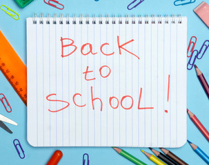 Back to school concept. School supplies on flat lay background. Copy space