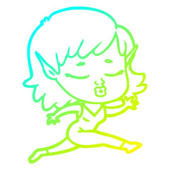 cold gradient line drawing pretty cartoon elf girl