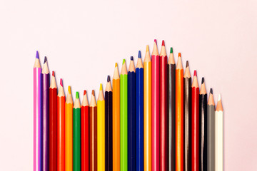 Сolored pencils isolated on colored background. Close up