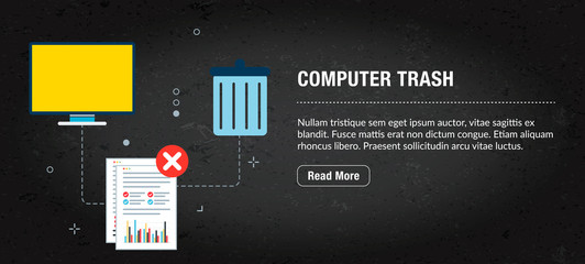 Computer trash, banner internet with icons in vector.