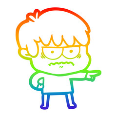 rainbow gradient line drawing annoyed cartoon boy