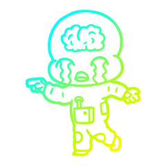 cold gradient line drawing cartoon big brain alien crying