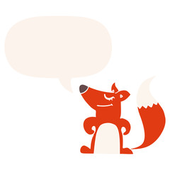 cartoon fox and speech bubble in retro style