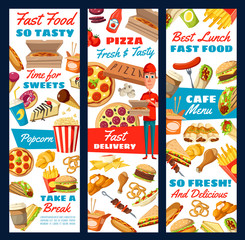 Fast food pizza, burger and fries. Delivery sevice