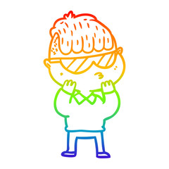 rainbow gradient line drawing cartoon boy wearing sunglasses