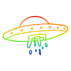 rainbow gradient line drawing flying UFO