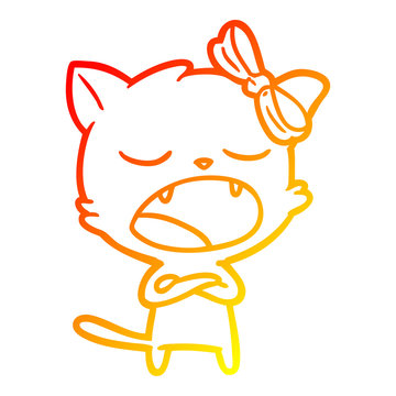 recommend clip art: warm gradient line drawing cartoon yawning cat