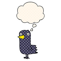 cartoon bird and thought bubble in comic book style