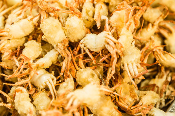 Taiwan street snack fried small crab closeup