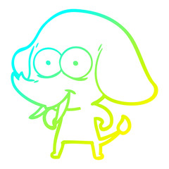 cold gradient line drawing happy cartoon elephant