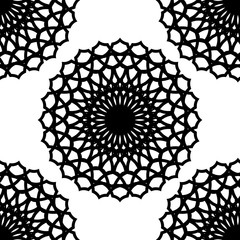 Seamless black mandala pattern, vector illustration