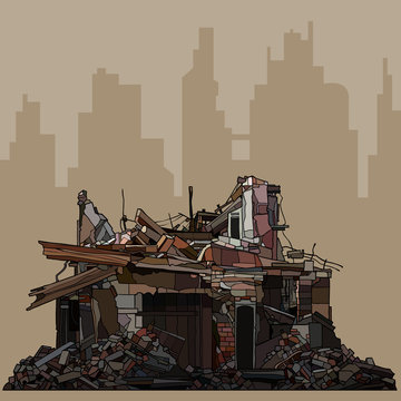 ruined building brown tones city background clip art preview