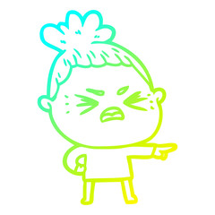 cold gradient line drawing cartoon angry woman