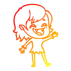 warm gradient line drawing cartoon laughing vampire girl