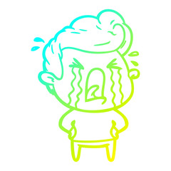 cold gradient line drawing cartoon crying man
