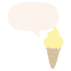 cartoon ice cream and speech bubble in retro style