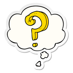 cartoon question mark and thought bubble as a printed sticker