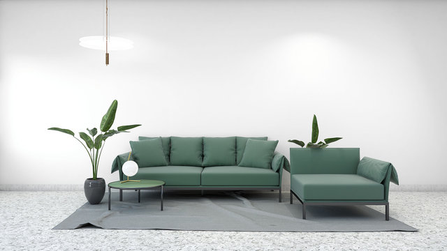 Forest Green Velvet Sofa Living Room - 3D Render Image