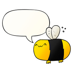 cute cartoon bee and speech bubble in smooth gradient style