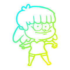 cold gradient line drawing cartoon girl smiling