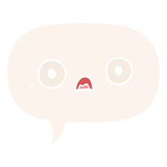 cute cartoon face and speech bubble in retro style