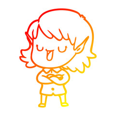 warm gradient line drawing cartoon elf girl
