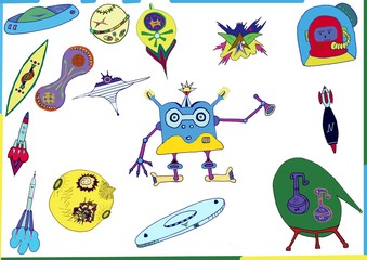 Different types of unidentified flying objects fixed in the sky