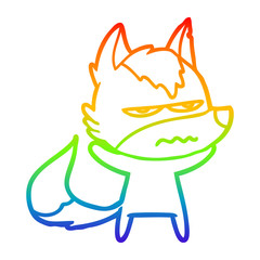 rainbow gradient line drawing cartoon annoyed wolf