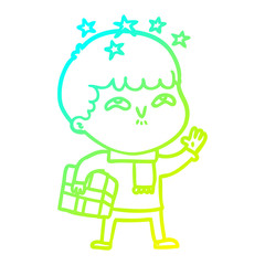 cold gradient line drawing cartoon amazed boy