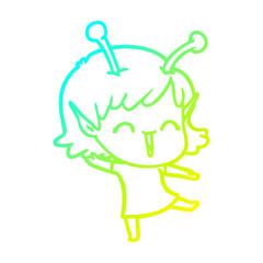 cold gradient line drawing cartoon alien girl laughing