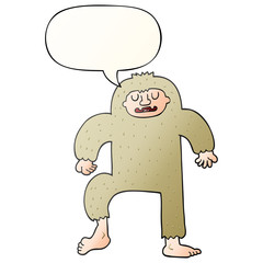 cartoon bigfoot and speech bubble in smooth gradient style